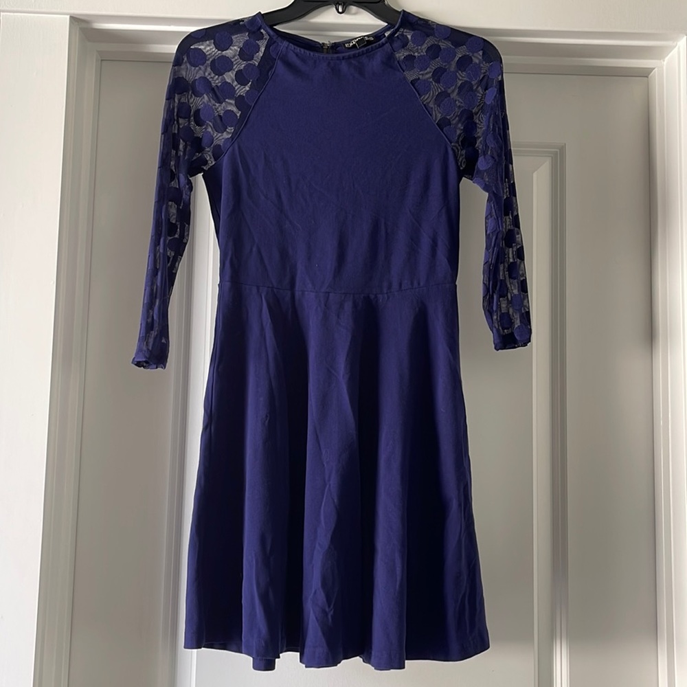 Express Fit & Flare Skater Dress Navy Polka Dots